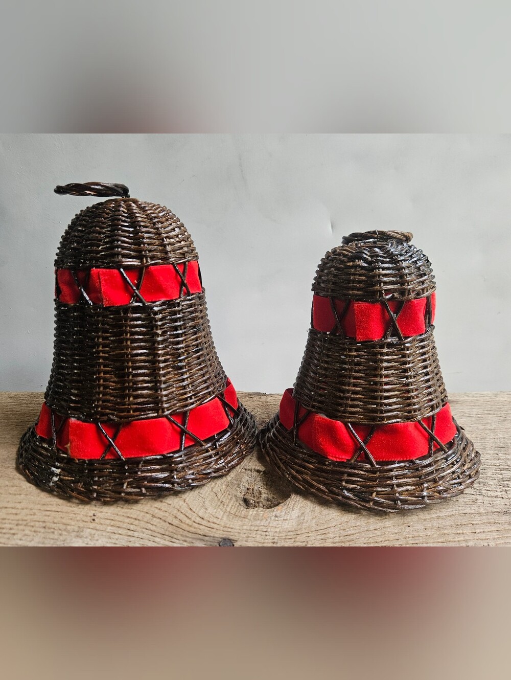 Source Unknown Brown Woven Bell Holiday Ornaments with Red Trim